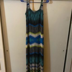 Glamour Vibrant Maxi Dress in Blue, Green, and Yellow